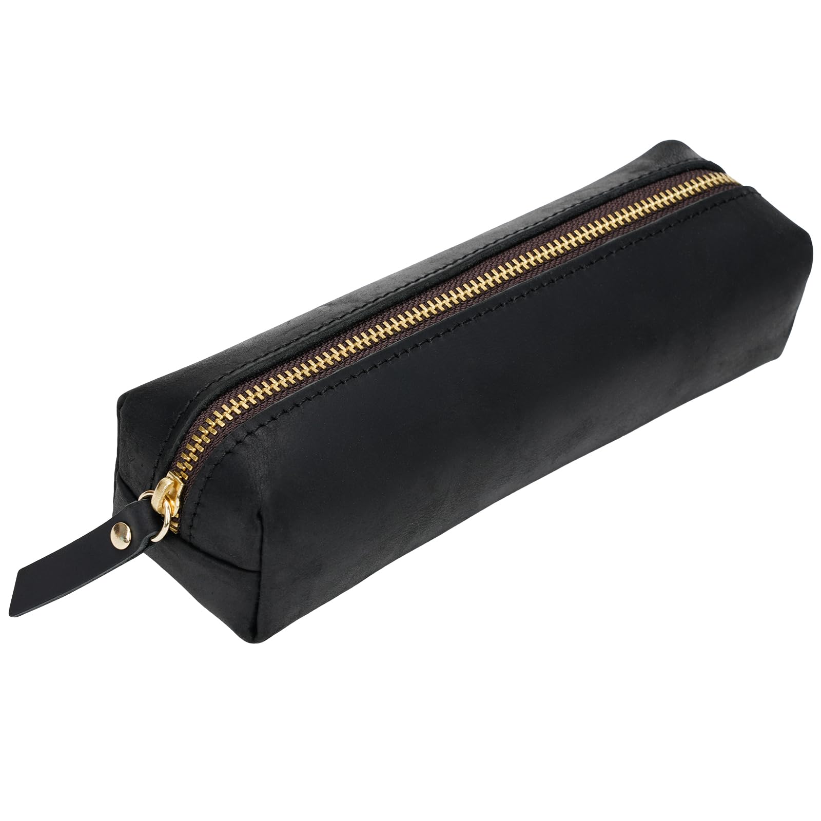 ECHSRT Estuche pequeño de cuero de grano completo para hombres, bolsa de piel auténtica vintage para adultos, bolsa organizadora de papelería para el trabajo y los viajes, color negro