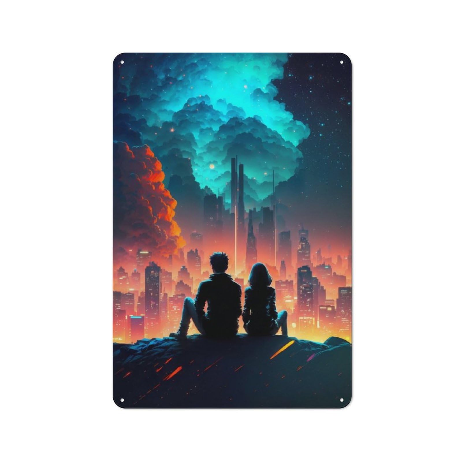 Junmoney Nebula In Futuristic City 30X20cm Industrial-Style Tin Sign With For Hallway Wall, A Metal Wall Feature For A Newly Arranged Hallway