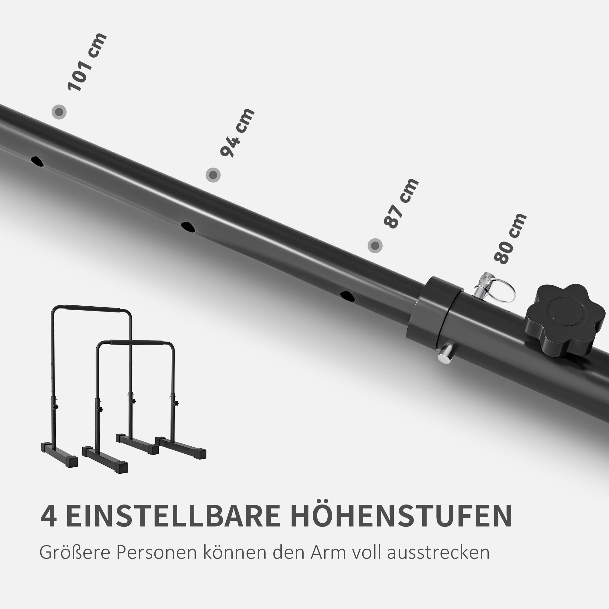 HOMCOM Dip Barren Bars 2er Set Rutschfest Dip Station 80-100 cm Höhenverstellbar Fitness Parallettes für Muskeltraining und Krafttraining Stahl Schwarz