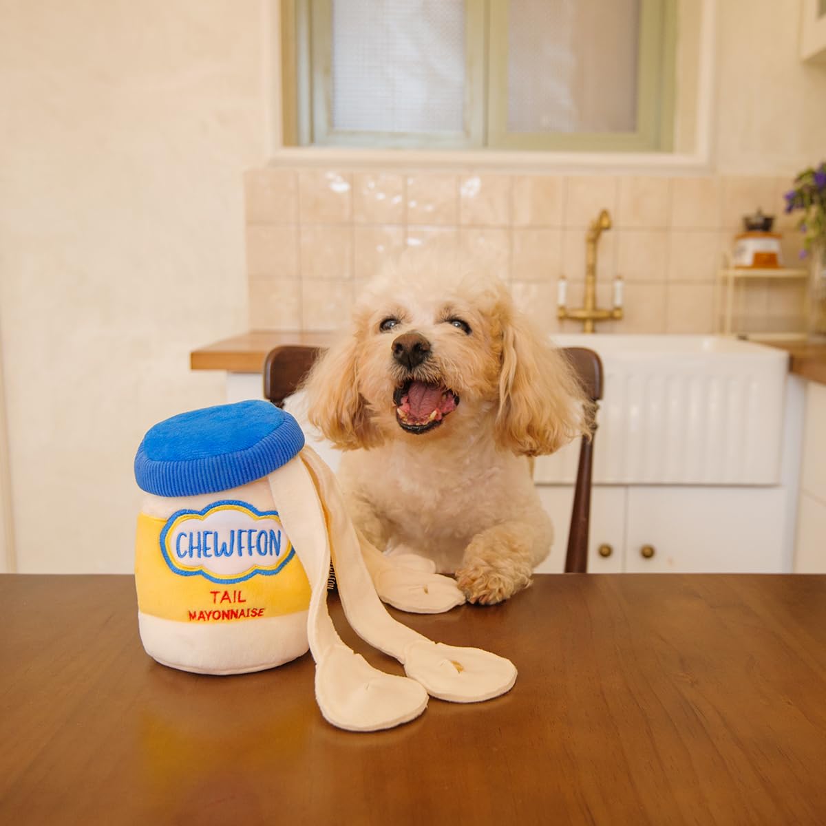 CHEWFFON Juguete para perros, rompecabezas interactivo de tarro de mayonesa, juguete de olfateo para estimulación mental, juguete arrugado para esconder y buscar para todos los tamaños de perros