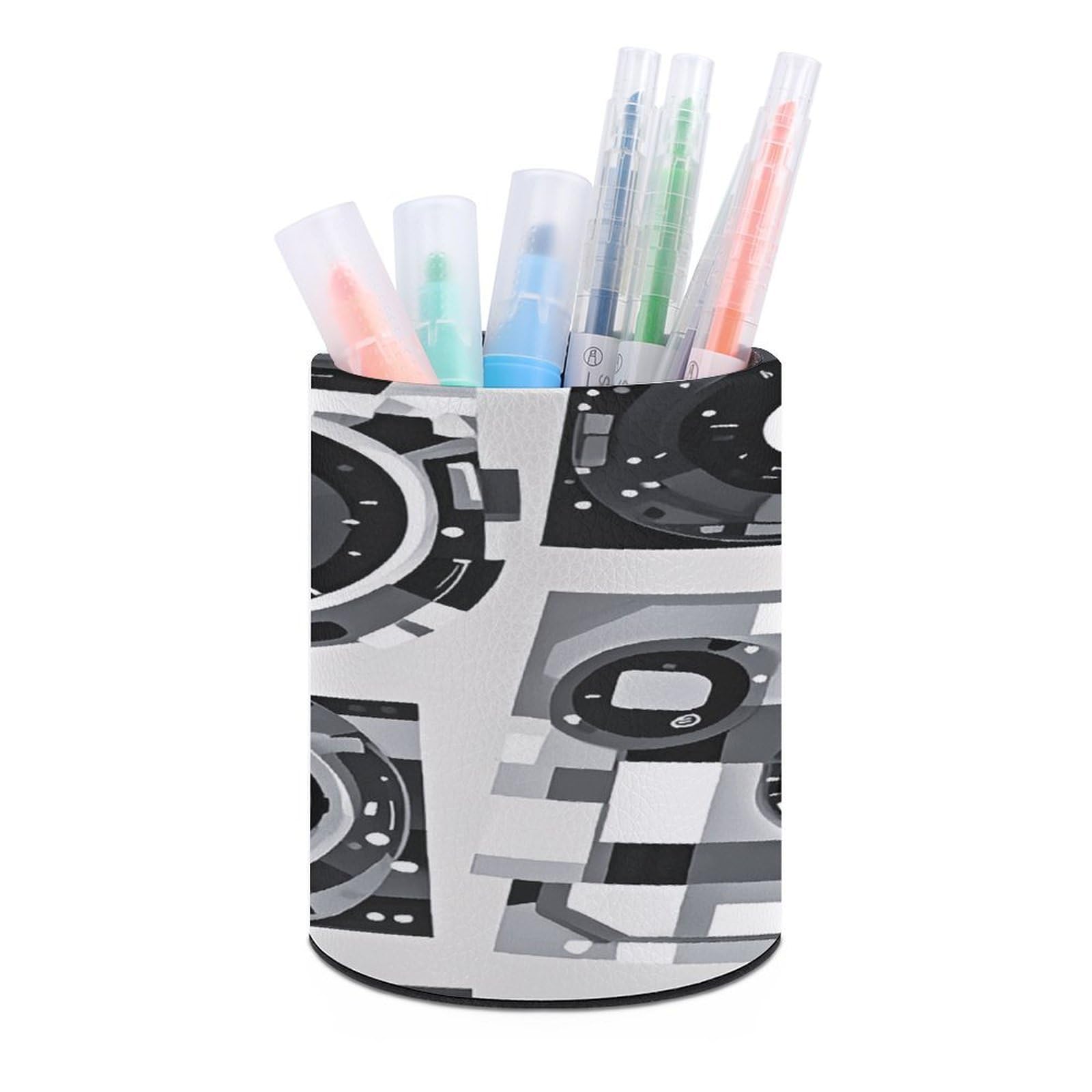 VstaDank - Round Pen Holder PU Leather Desk Organizer Desk Decor Desk Desk Office Desk (3.1 x 3.9 inch)