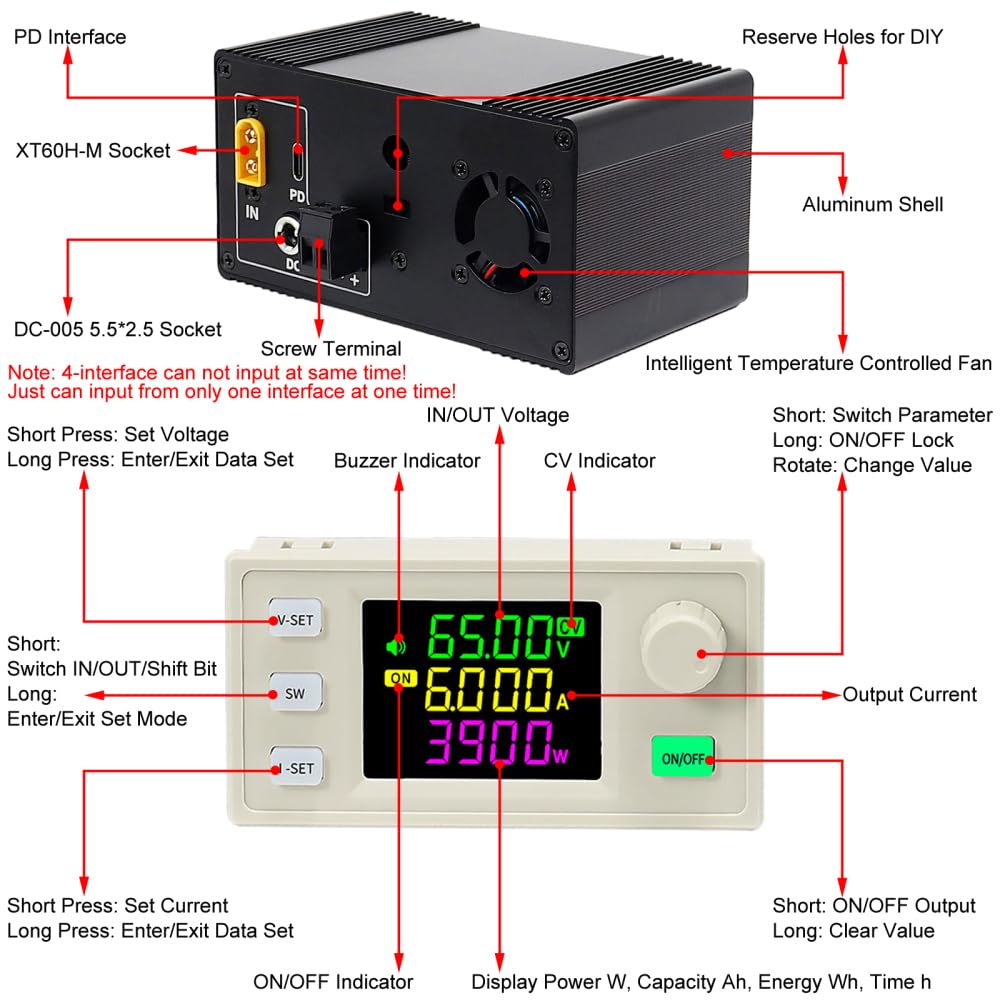 Modulo Alimentazione Step-down, XY-6509X DC-DC 585W 9A 12V-72V a 0,5V-65V Convertitore Buck MPPT a Tensione Continua Costante