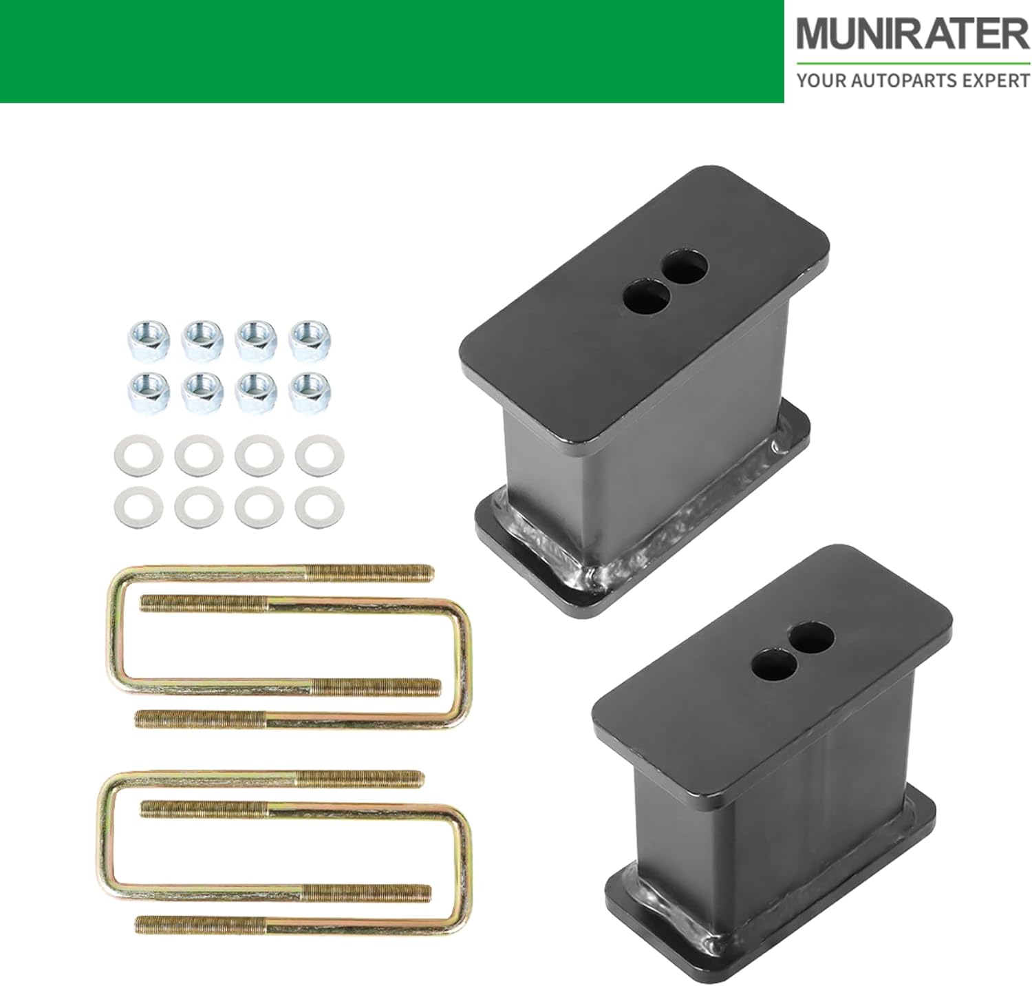 munirater 4 Inch Rear Lift Blocks Kit with 9.5in Ubolts Repalcement for Silverado 1500 2007-2018 2WD/4WD
