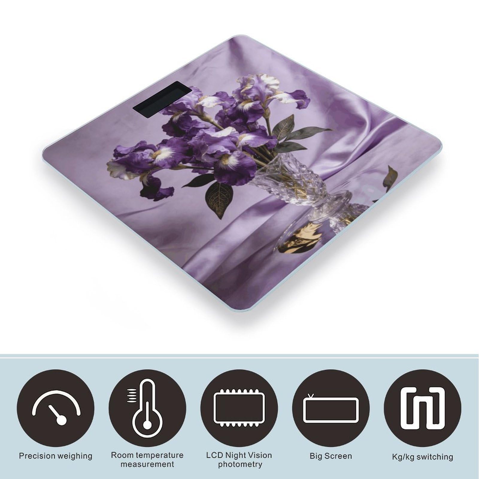 Elegante báscula de peso corporal inteligente violeta, alta precisión con pantalla LCD grande, báscula de peso duradera para uso doméstico, mide hasta 400 libras/180 kg