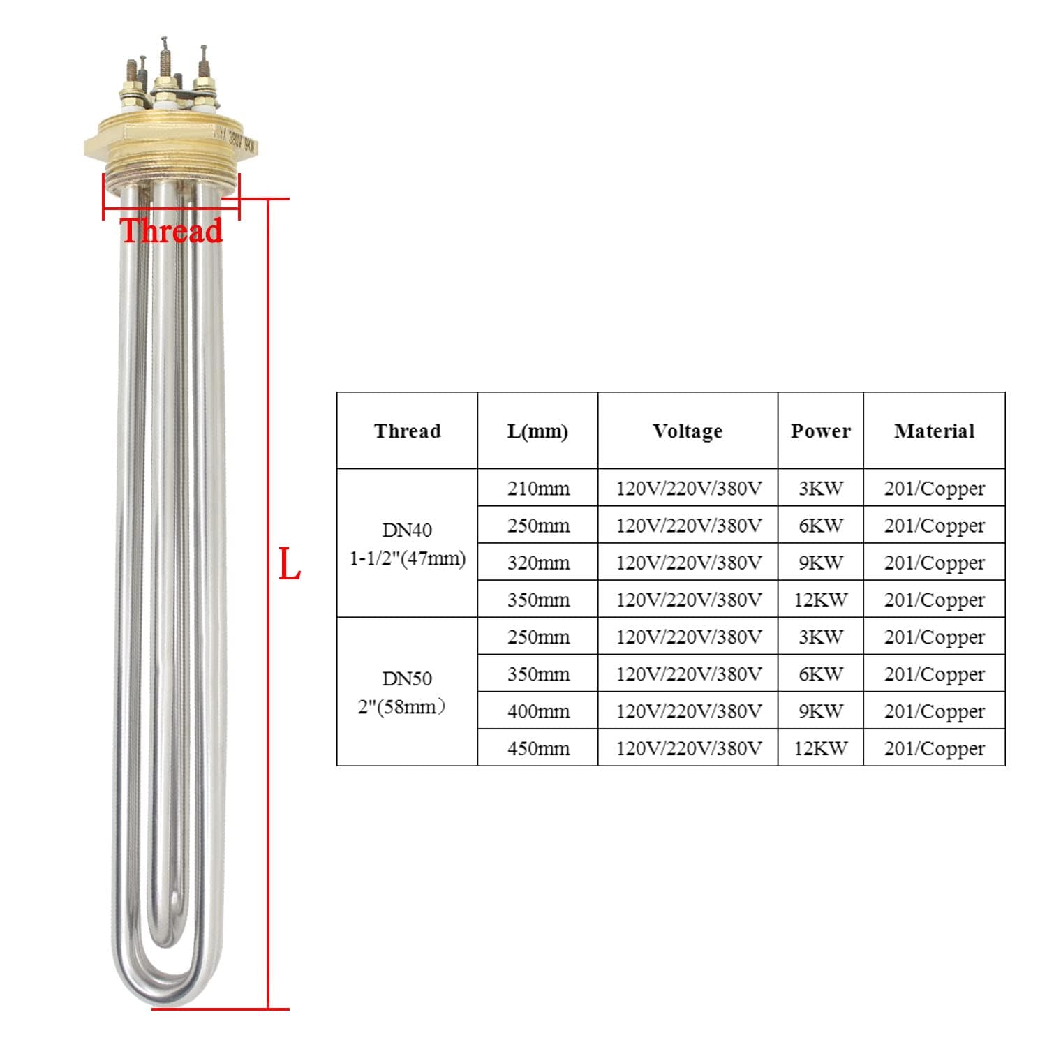 Résistance tubulaire 220v élément chauffant eau chauffage electrique pour réservoir thermoplongeur chauffe immersion
