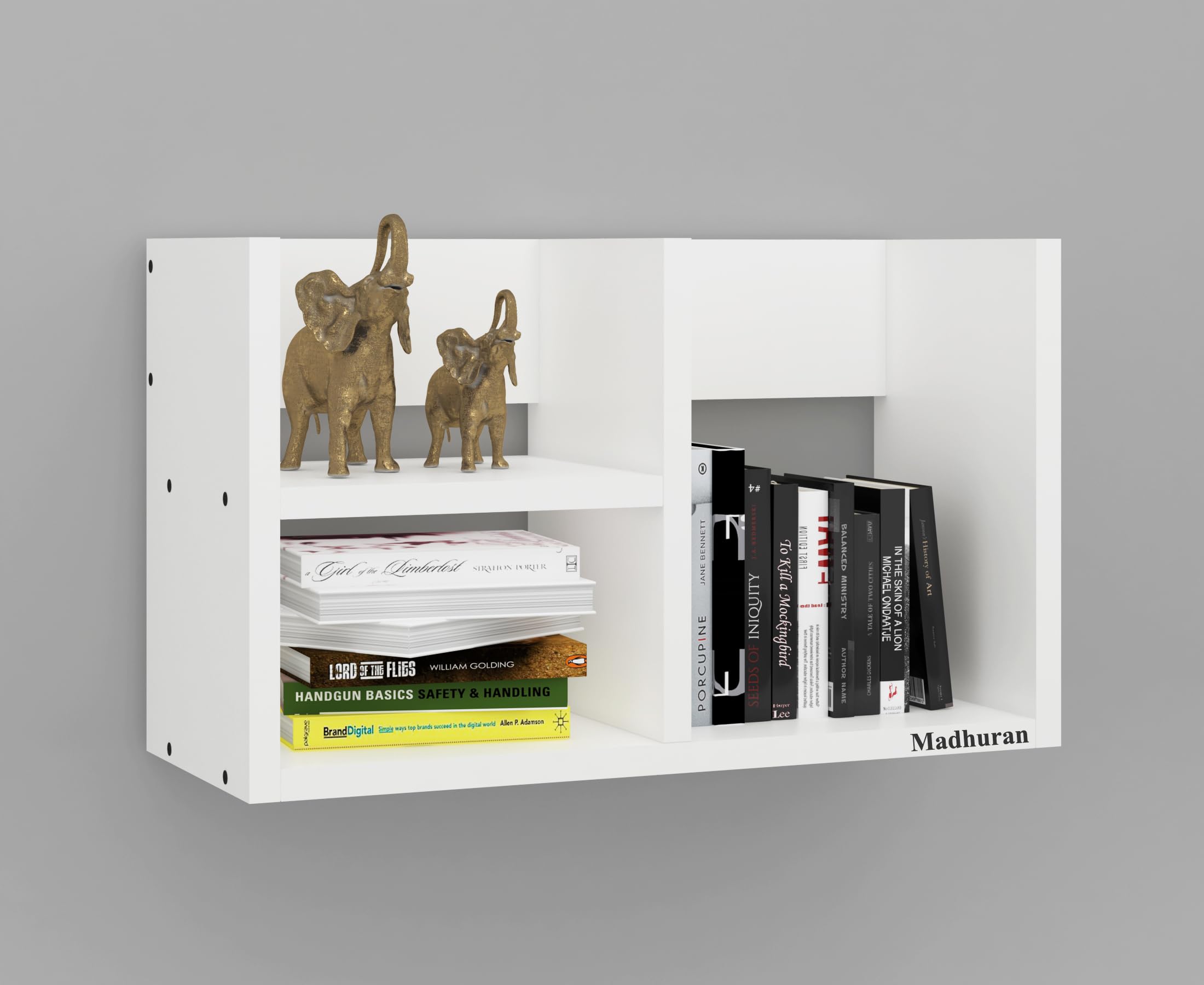 Madhuran Engineered Wood Wall Mounted Books Shelf Racks Stands Tier 3 (Matte White) Multipurpose Home Cupboards Items Kitchen Cabinets Library Storage Organizer-image-33