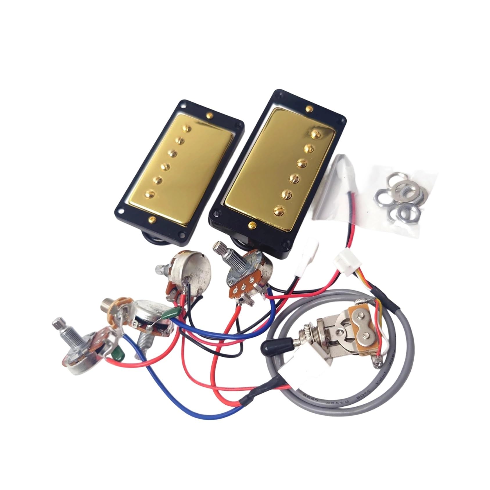 Przetworniki Alnico 2 Humbucker Do Gitar Z Wiązką Przewodów 2V2T I Zestawem Złączy 2C | Uprząż gitarowa (złota)