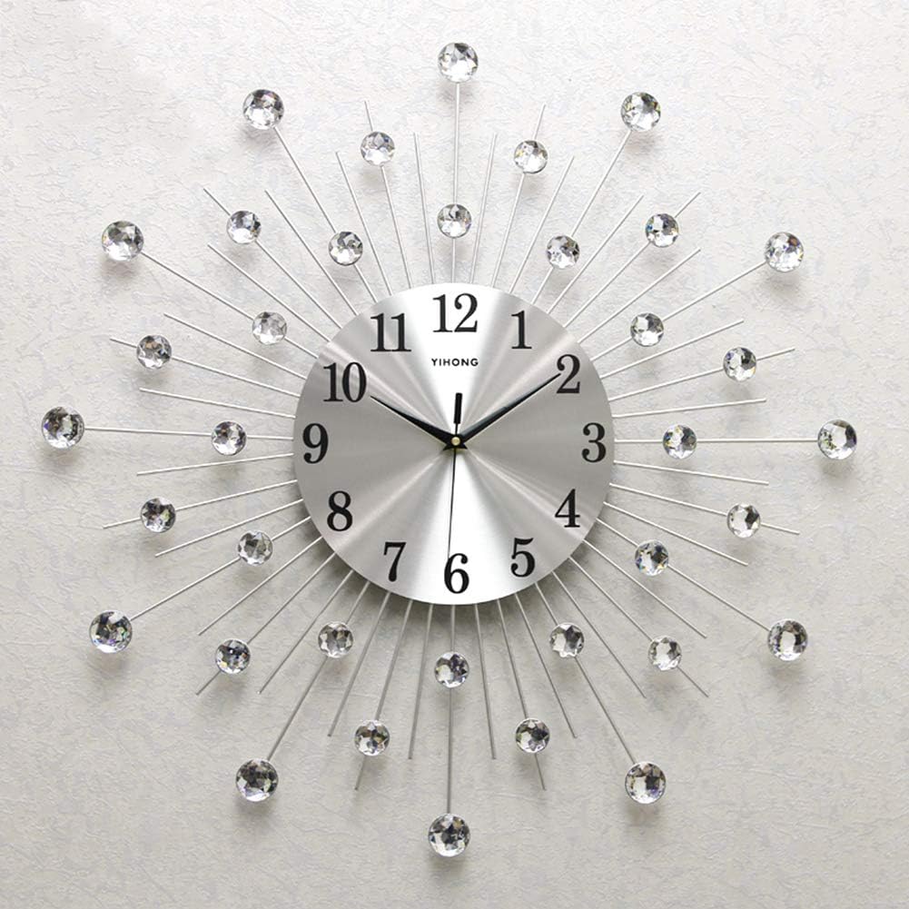 ADAHX Modern Metal Crystal 3D Wall Clock Morden Wall Clock Design Home Decor, Decorative Silent Clock for Living Room, Bedroom, Office Space,Silver,70cm(28in)