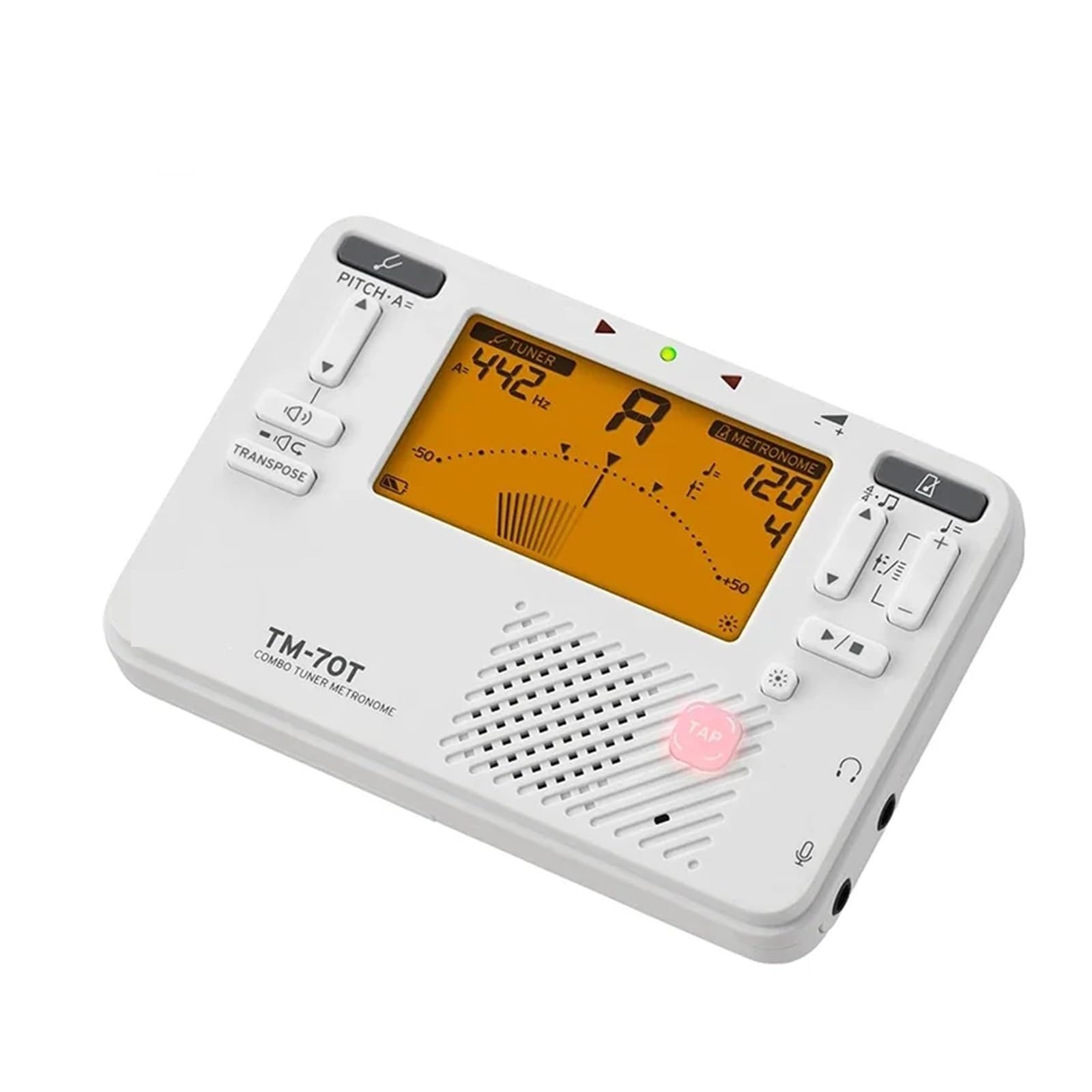 TM70T TM70C Tuner+Metronome+Recorder, Used for wind, Guitar, Ukulele, and Piano Keyboard Instruments(TM70T White)