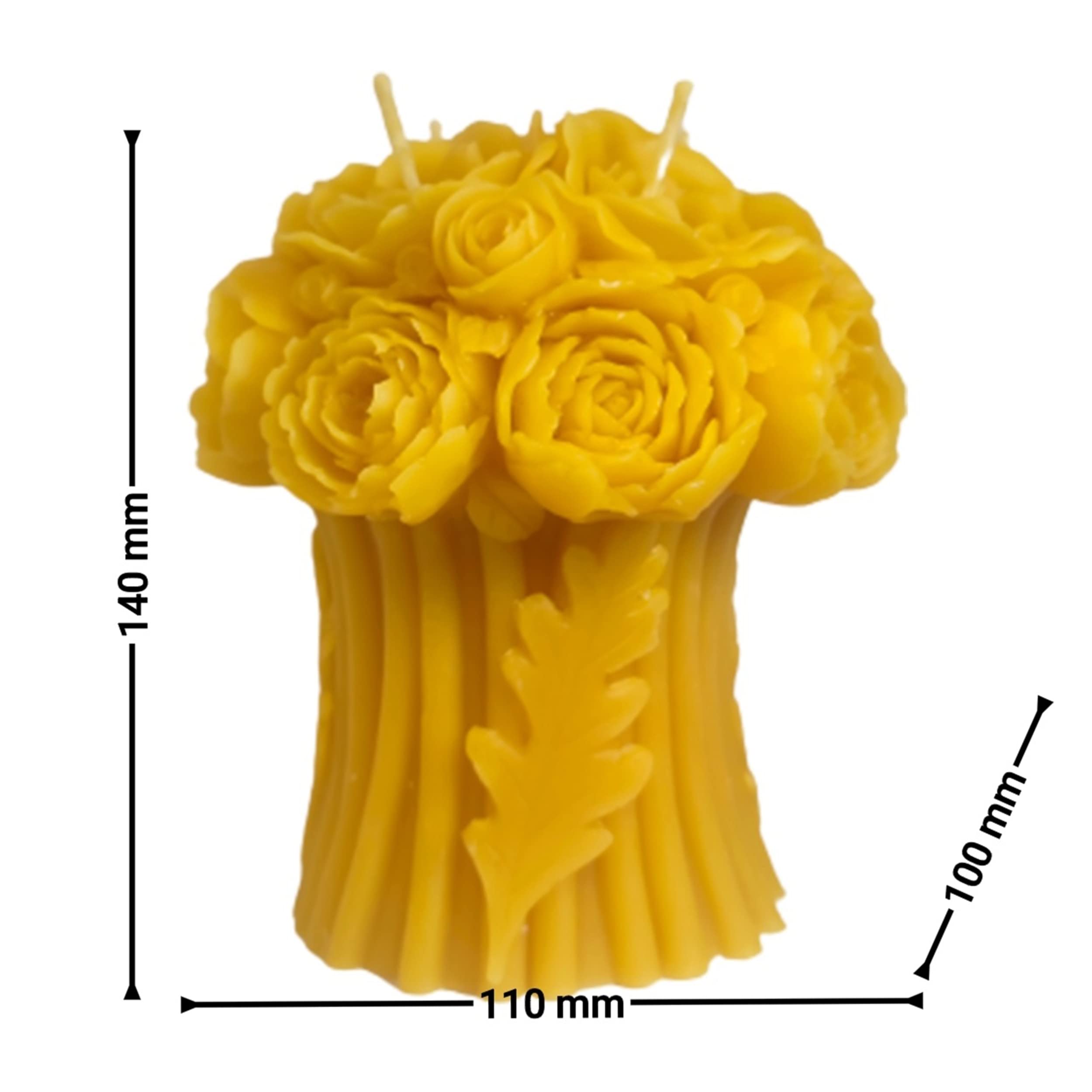 Bienenwachskerze | Einzigartige | Große Blumenstrauß Stumpen Kerze | Handgemacht | 100% Bienenwachs | 100 x 110 x 140 mm; 620 Gramm