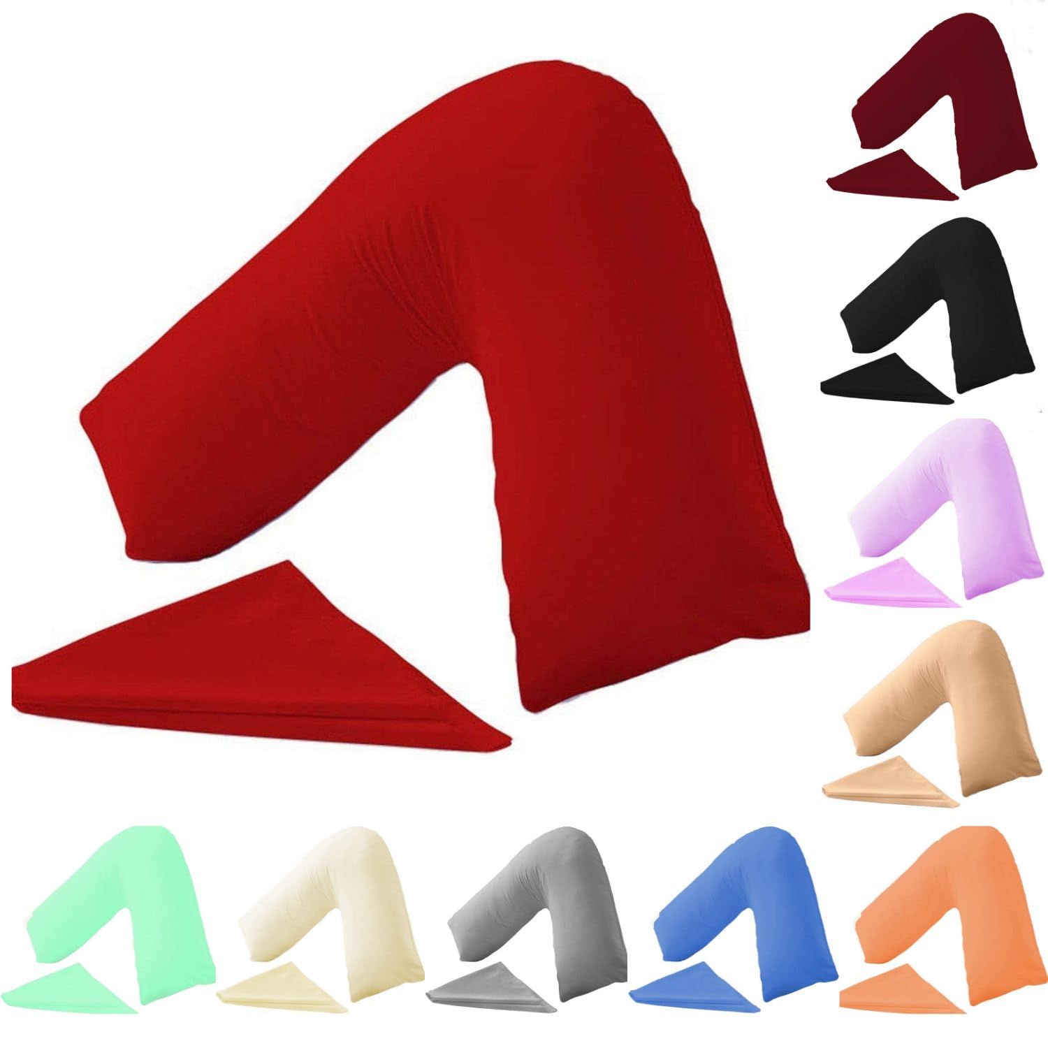KARKARM Easycare Plain Dye V Shaped Pillowcase Cover only, V Neck Pillow Cover for Adults Orthopedic Pregnancy Nursing, Large V Pillow Case Red, 73x34cm