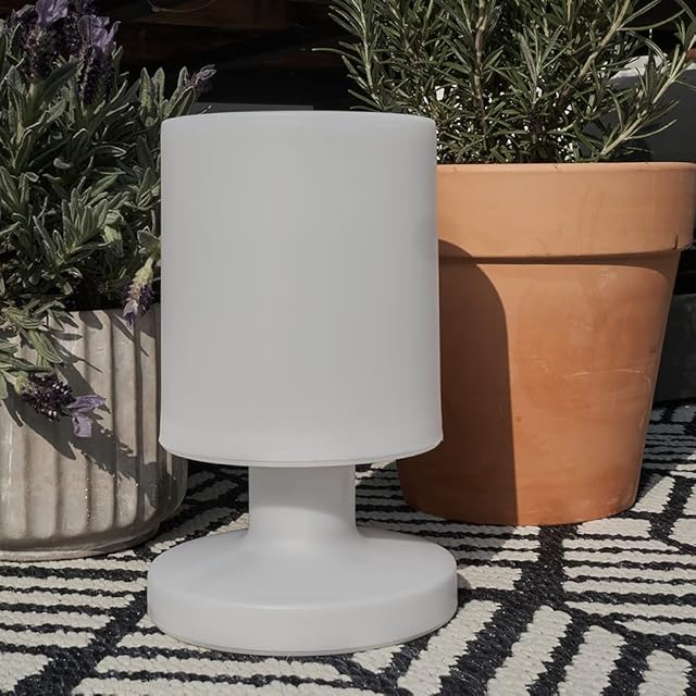 MiniSun Contemporary Petite IP44 Rated Outdoor White Cylinder Table Lamp with an Integrated Rechargeable RGB Colour Changing LED - 3000K [Warm White]