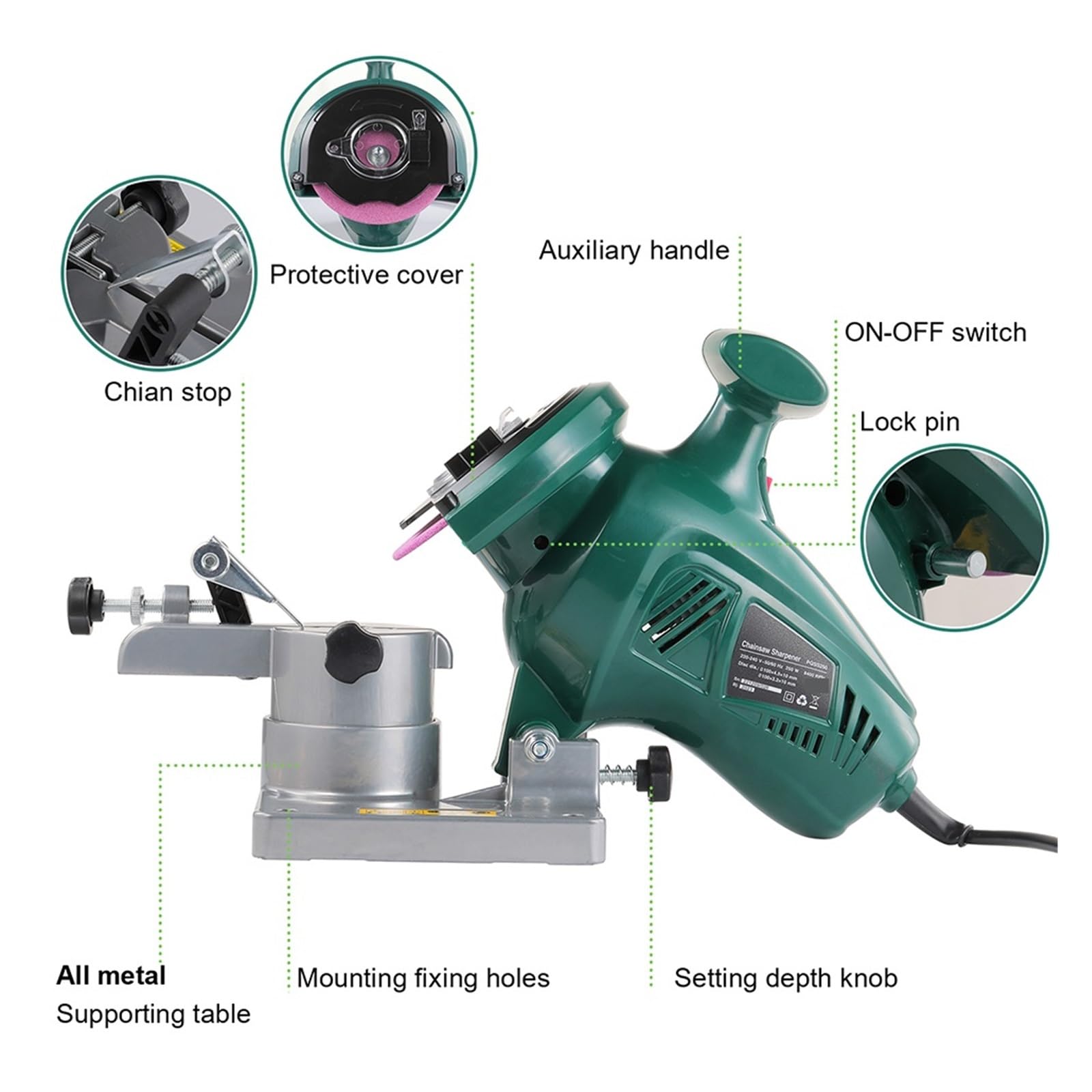 Affilatrice For Motoseghe Da 250 W, 100 Mm, 4 Pollici, Elettrica, For Affilare Catene Di Seghe, Utensili Giardino Portatili Risparmia Tempo E Fatica