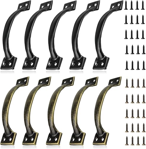 FERCAISH Juego de 10 manijas vintage para puerta de granero de 6 pulgadas, color negro y bronce, para muebles, cajones, dormitorios, puertas de
