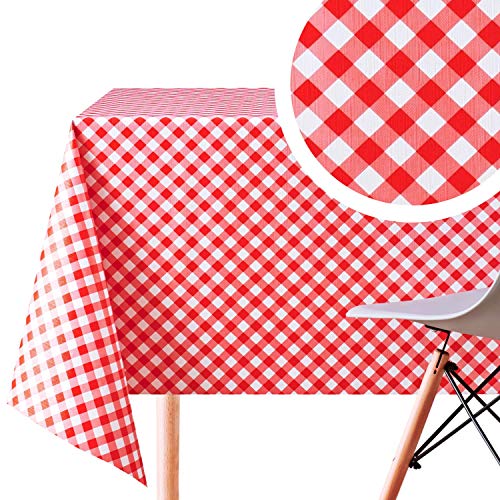 KP HOME Toile Cirée Rectangulaire 300x140cm, Rouge et Blanc, Jardin Nappe Plastique en PVC Épais Essuyable, Facile à Nettoyer, Imperméable en Vinyle, avec...