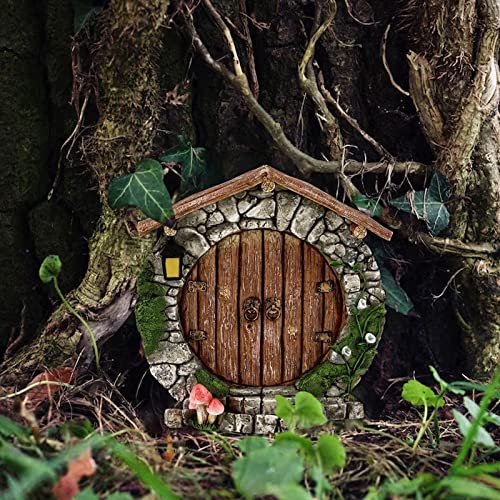 Plgebr Miniature Fairy Gnome Door Figurines Elf Home For Yard Art Garden Tree Sculpture Statues Decor D Garden Fairy Outdoor Decor #TOP1