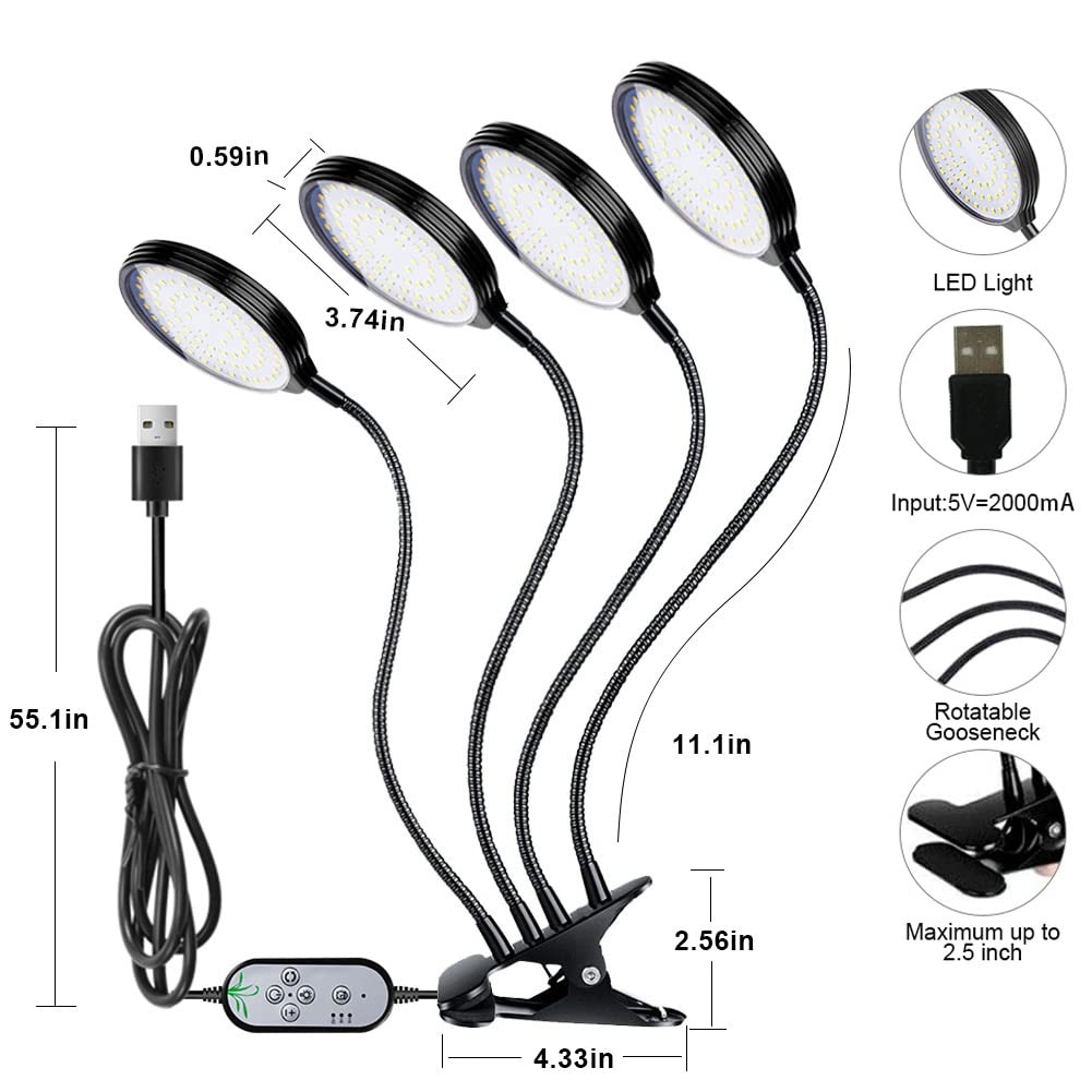 OPENBEAUTY Grow Light 60W Sunlike Full Spectrum LED Plant Grow Lights with Timer Auto On/Off 4/8/12H Waterproof Grow Lamp for Indoor Plants, 5 Dimmable Levels, Adjustable Gooseneck