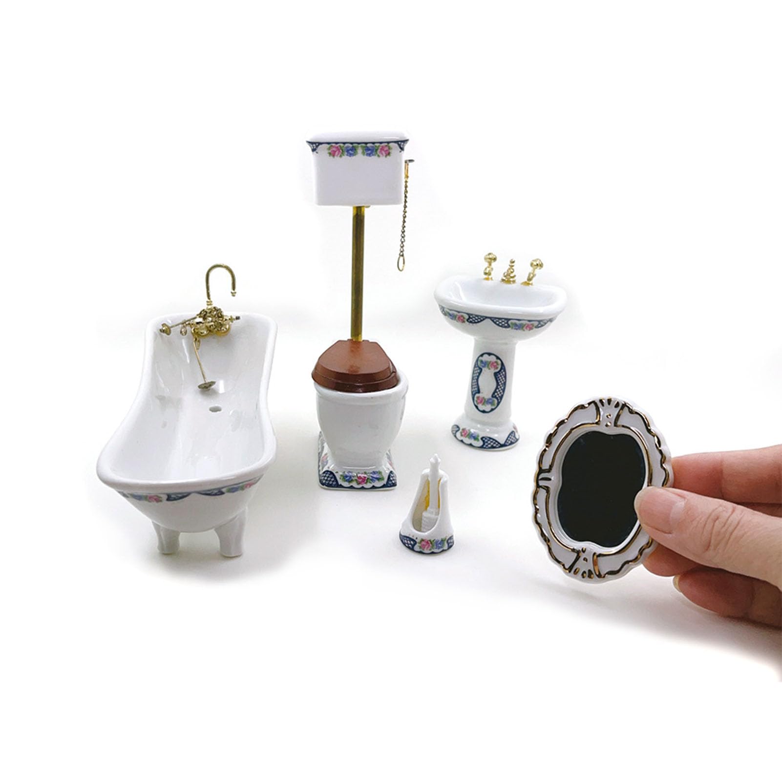 Alomejor Dollhouse Bathroom Set 1/12 Scale Ceramic Victorian Style