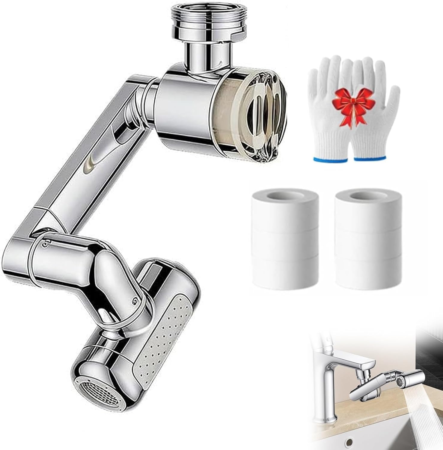 1080° Rotating Faucet Extender with Upward Facial Mist, 4 Water Modes Sink Aerator with Built-In Filter, Brass Robotic Arm Faucet Attachment, Adjustable Sink Sprayer for Bathroom and Kitchen (1 Sets)