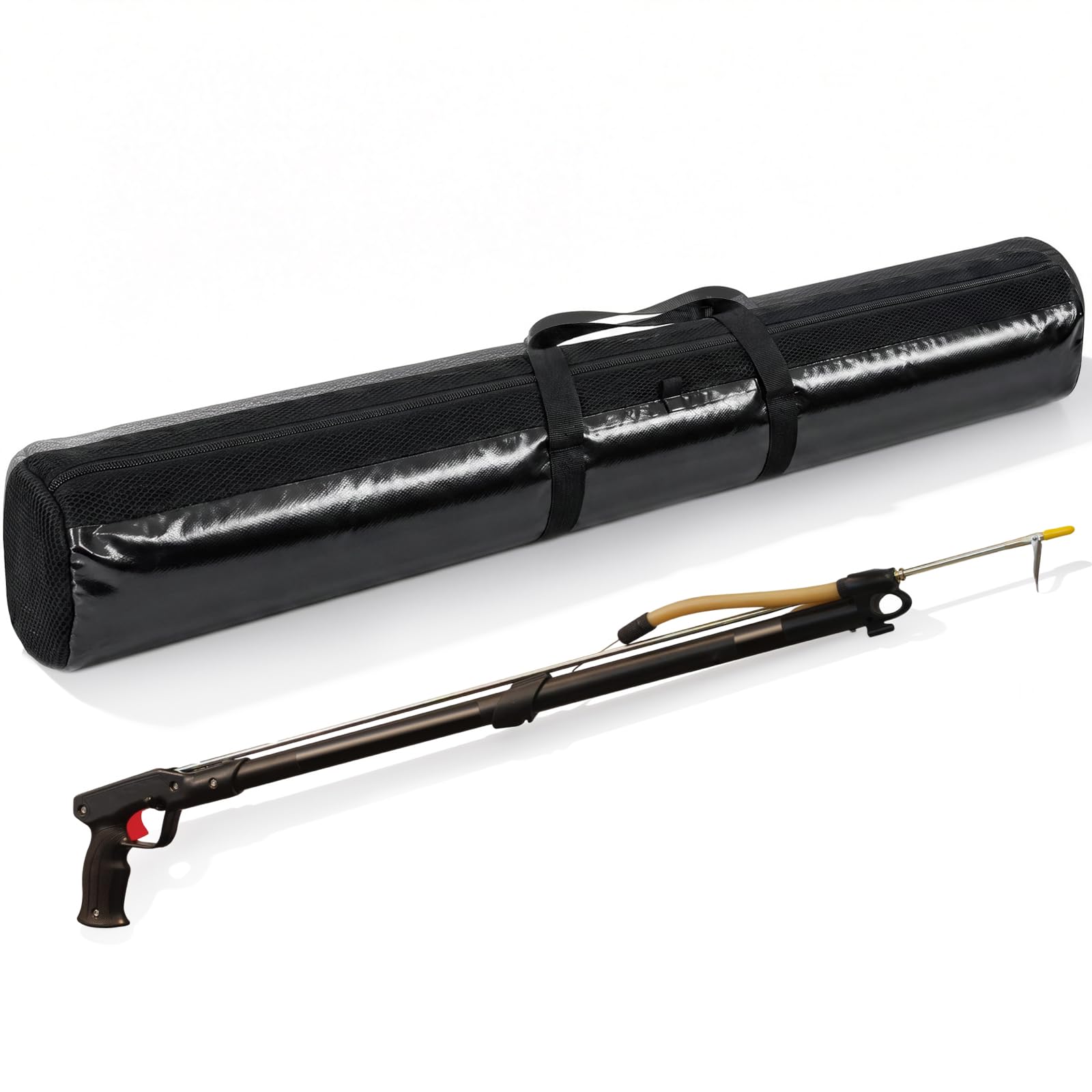 Riakrum 64" Speargun Bag Roll-up Waterproof Spearfishing Gun Case, Heavy Duty PVC with Mesh Ventilation, Holds Multiple Spearguns, Fins & Gear, Shoulder Strap & Zipper Storage