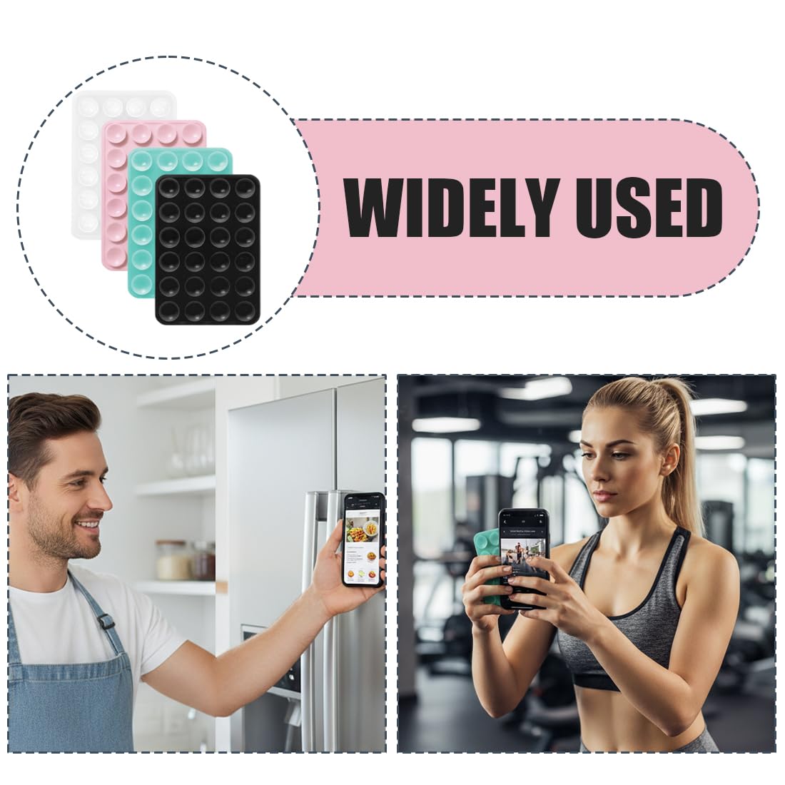 YAYNO 4 Pièces Ventouse Téléphone Portable double face en silicone Ventouse Silicone Coque Qui Adhère Au Mur Support mains libres pour miroir de douche et poignée à selfie de voiture