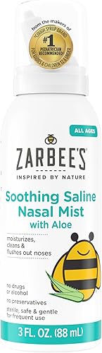 Zarbee's Spray salino nasal para bebés, niebla estéril calmante con aloe, recién nacidos y más, alivio de la nariz limpiador, 3 onzas líquidas