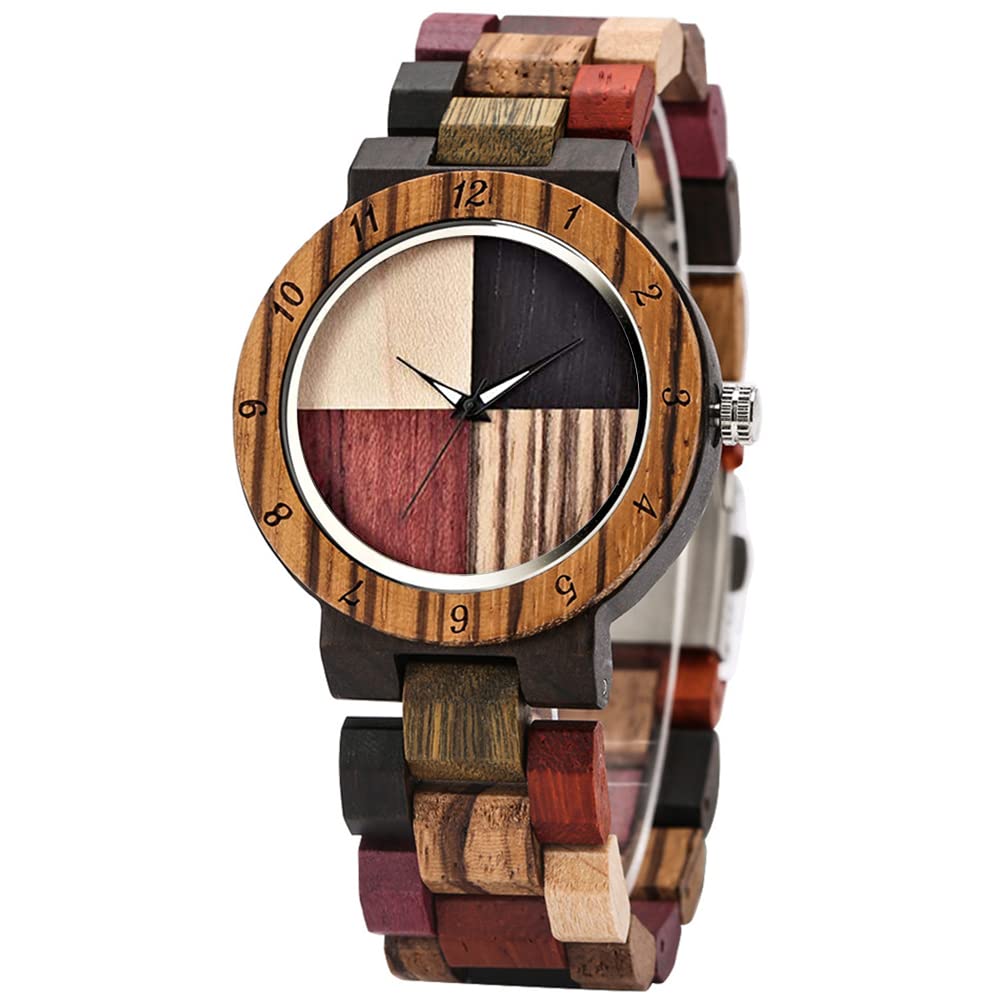 Tiong Orologio da donna in legno, indicatore luminoso orologio da donna in legno, orologio da donna al quarzo con cinturino in legno