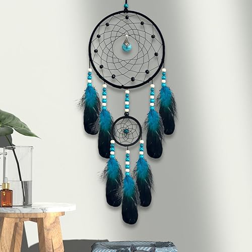 Miniatura 5 de Atrapasueños para adultos, decoración de habitación azul y negro atrapasueños para dormitorio, decoración de pared colgante hecho a mano, regalos