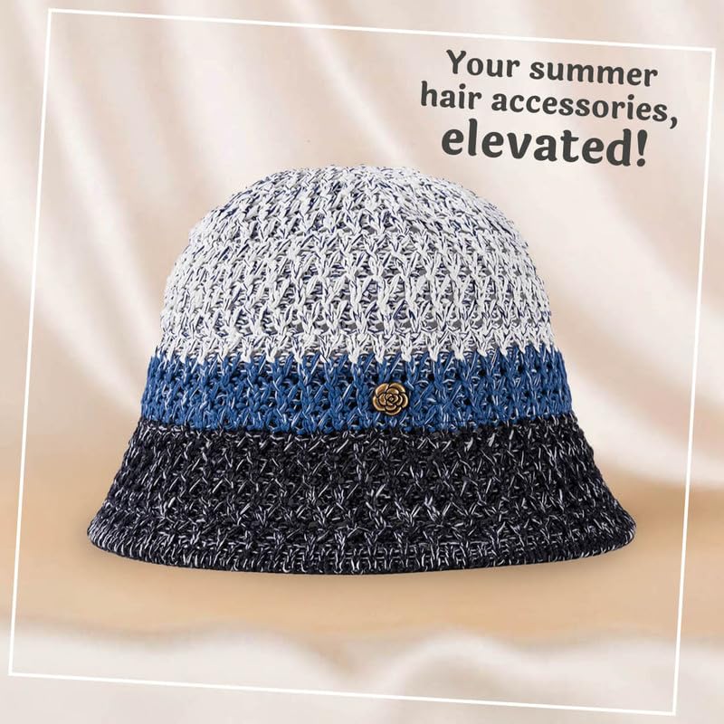 Image of Hair Drama Co. Crochet Bucket Hat for Women | Comfy & Casual Knit Handmade Foldable Floppy Hat | Summer Crochet Bucket Cap for Women & Girls