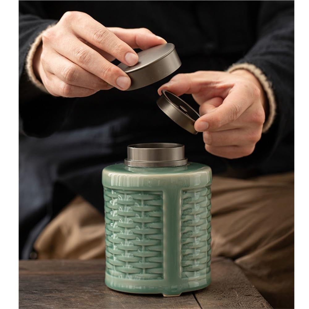Tarros de Té Jarra de almacenamiento for té suelta de cerámica, contenedor for té, juego de té chino con taza de té, cuchara, tarro de almacenamiento for té, caja de regalo Recipientes para Guardar Té