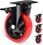 Nefish Swivel Caster Wheel for Cart, 5 Inch Industrial Casters Set of 4-Heavy Duty Top Plate Casters with Brake 2200 Lbs, Smooth No Mark Polyurethane Wheels for Cart, Trolleys, Furniture, Equipment