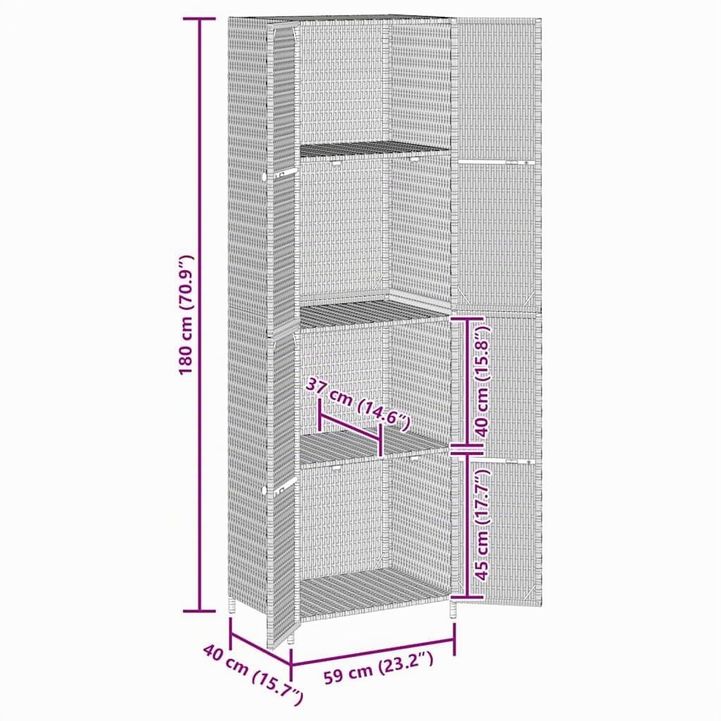 vidaXL Armoire de Rangement de Jardin Noir 59x40x180 cm Résine tressée
