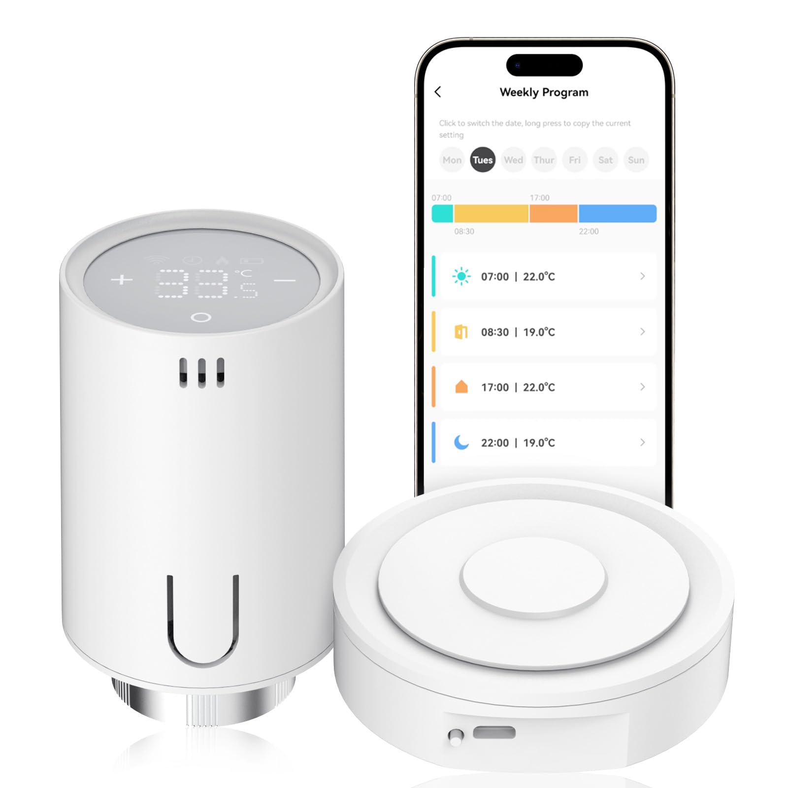 EMKE Smart Heizkörperthermostat Starter Kit, Intelligenter Heizungsthermostat mit App-Funktion, kompatibel mit Alexa & Google Assistant, Thermostat Heizung inklusive Tuya Zigbee Gateway, M30*1,5mm