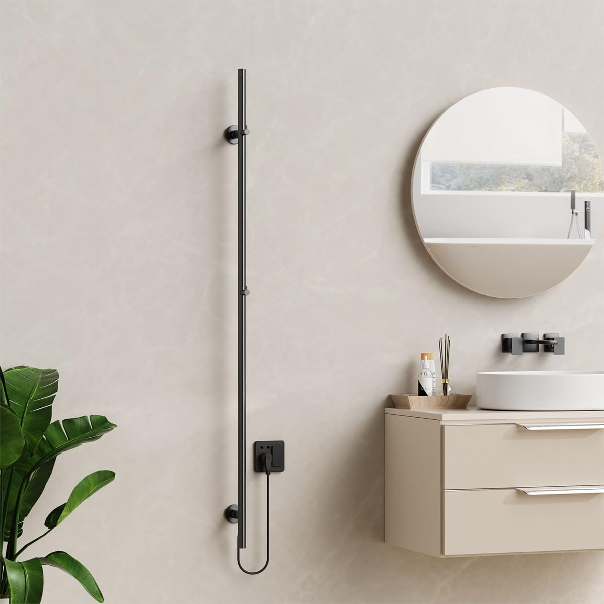 Belvit elektrischer Handtuchtrockner einzeln, Handtuchwärmer elektrisch mit 2 Heizstufen 45/60 °C, Timer 45/90 Min., 60 W, Aluminium, 2 Haken, Wandmontage mit Stecker – Grau Gebürstet