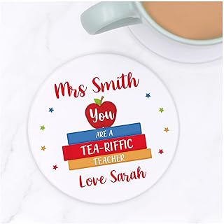 Teacher Tea Coaster Gift - Personalised Teaching Assistant TA Key Worker Gift Ideas - Ceramic Tea Coaster For Teacher - Teacher Appreciation Present