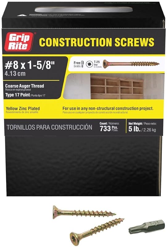 Grip-Rite 114GCS1#8 x 1-5/8", T25 Star Drive Gold Construction Wood Screw, 5lb Box
