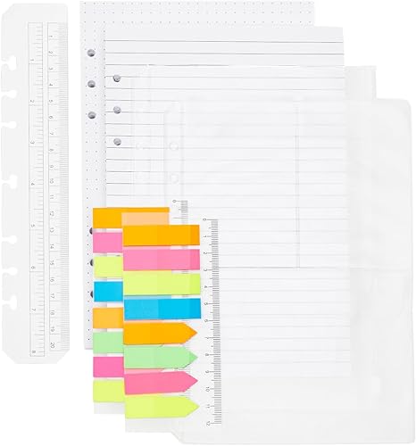 Okuna Outpost Insertos de carpeta A5 con papel punteado, papel rayado, sobre con cremallera, bolsa de 3 bolsillos, pestañas de bandera de 320 notas,