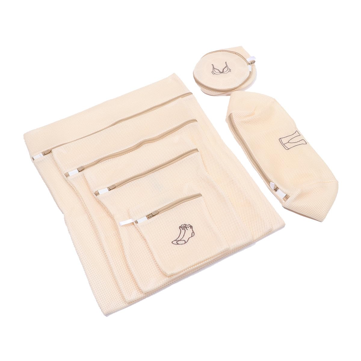 Set di Sacchetti per Lavanderia a Rete 6 Pezzi in Poliestere | Beige, per Lavatrice e Viaggio, Rete Fine, Aiuta a Ridurre Deformazioni e Scolorimenti