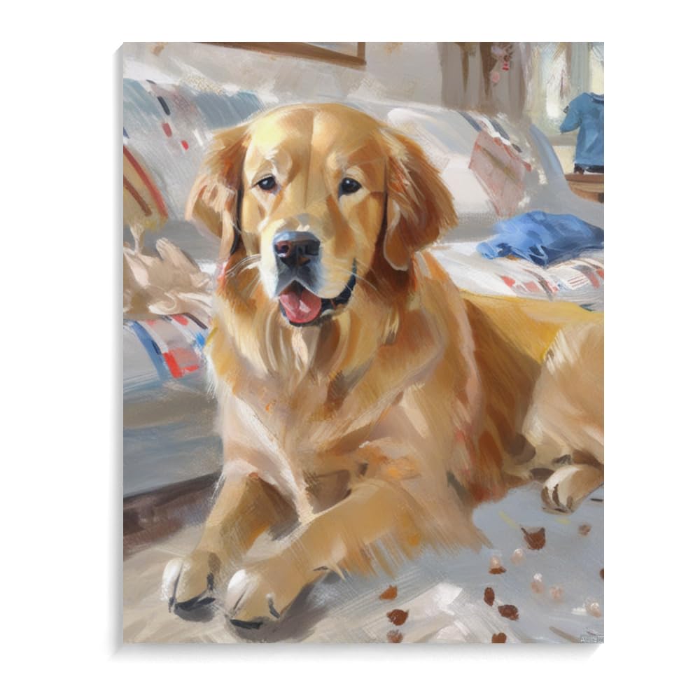 Paint by Number Kits Golden Retriever Dog Paint by Numbers,DIY Oil Painting Acrylic Paints for Wall Art 20x24inch(50x60cm) Frameless