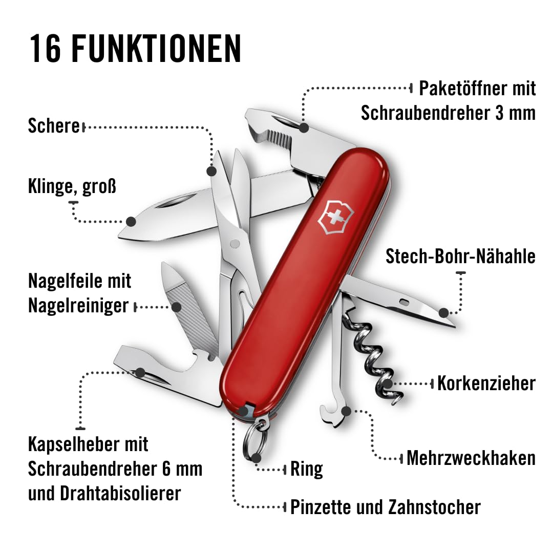 Victorinox Taschenmesser Companion, 16 Funktionen, Multitool, Taschenwerkzeug, Inkl. Schere, Schraubendreher, Kugelschreiber, Swiss Made, Rot | Schweizer Armeemesser | Mittleres Schweizer Taschenmesser | kleines Taschenmesser für Herren | Alltag
