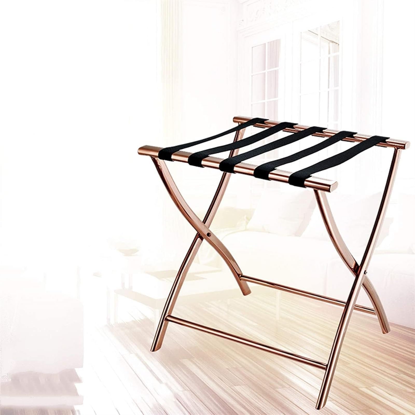Portaequipajes Soporte Para Maletas Portaequipajes Plegables Del Acero Inoxidable Del Soporte De La Maleta Para El Dormitorio De Las Habitaciones Del Hotel Portaequipajes Para Hotel(Rose gold)