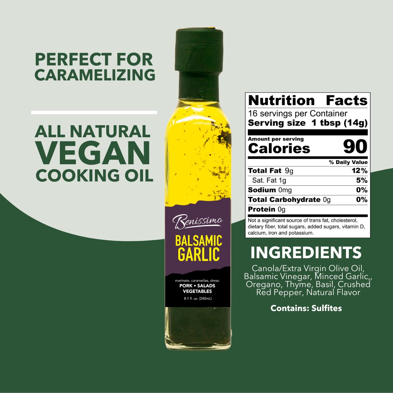 Benissimo Balsamic Garlic Herb Infused Oil & Vinegar Blend, All Natural Gourmet Blend with Bold Balsamic, Roasted Garlic, and Hand-Selected Herbs, Ideal for Drizzling, 8.1 fl oz - Image 2