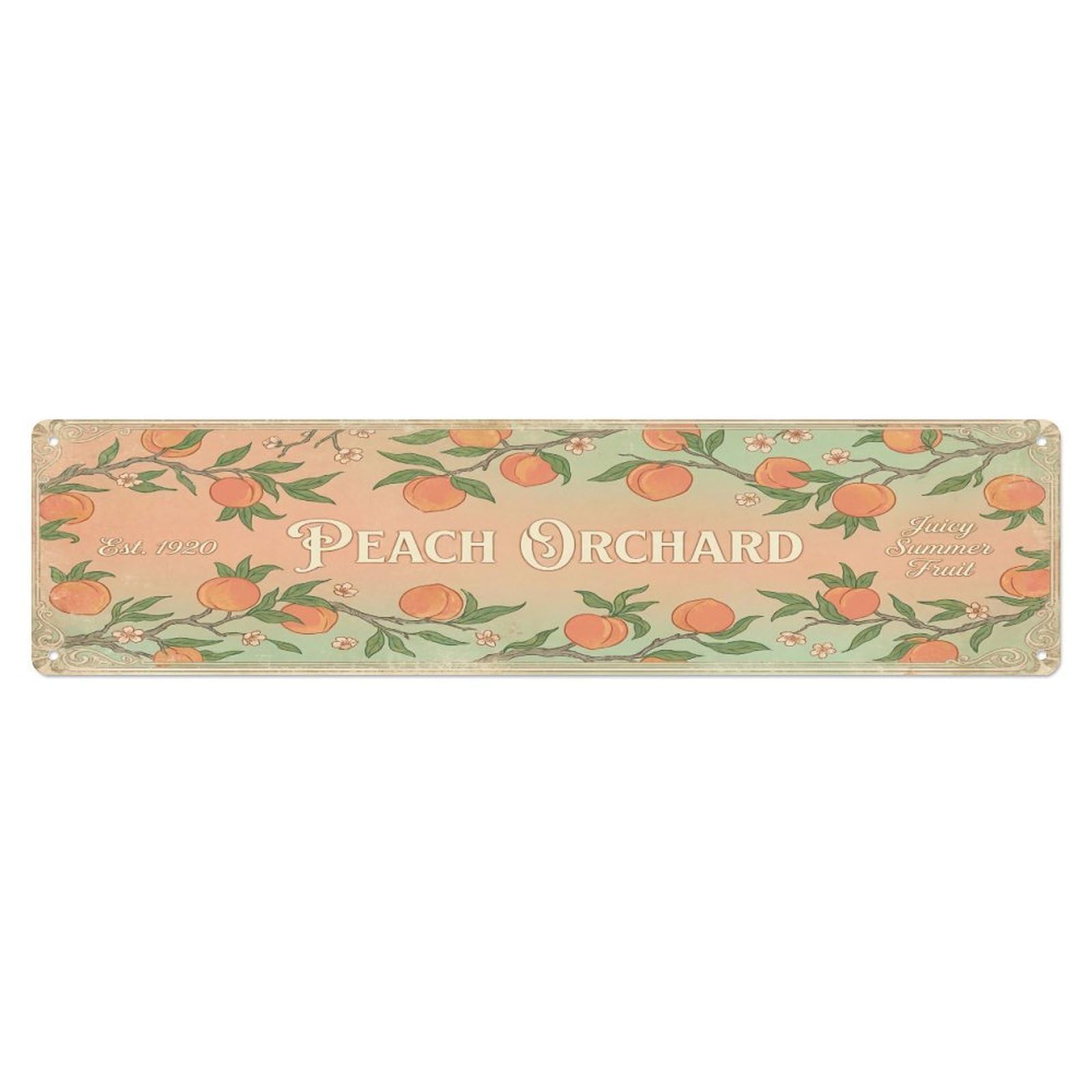 Olhnbad 4X16inch(10X40cm) Vintage Cottagecore Garden Peach Orchard Banner Metal Tin Sign