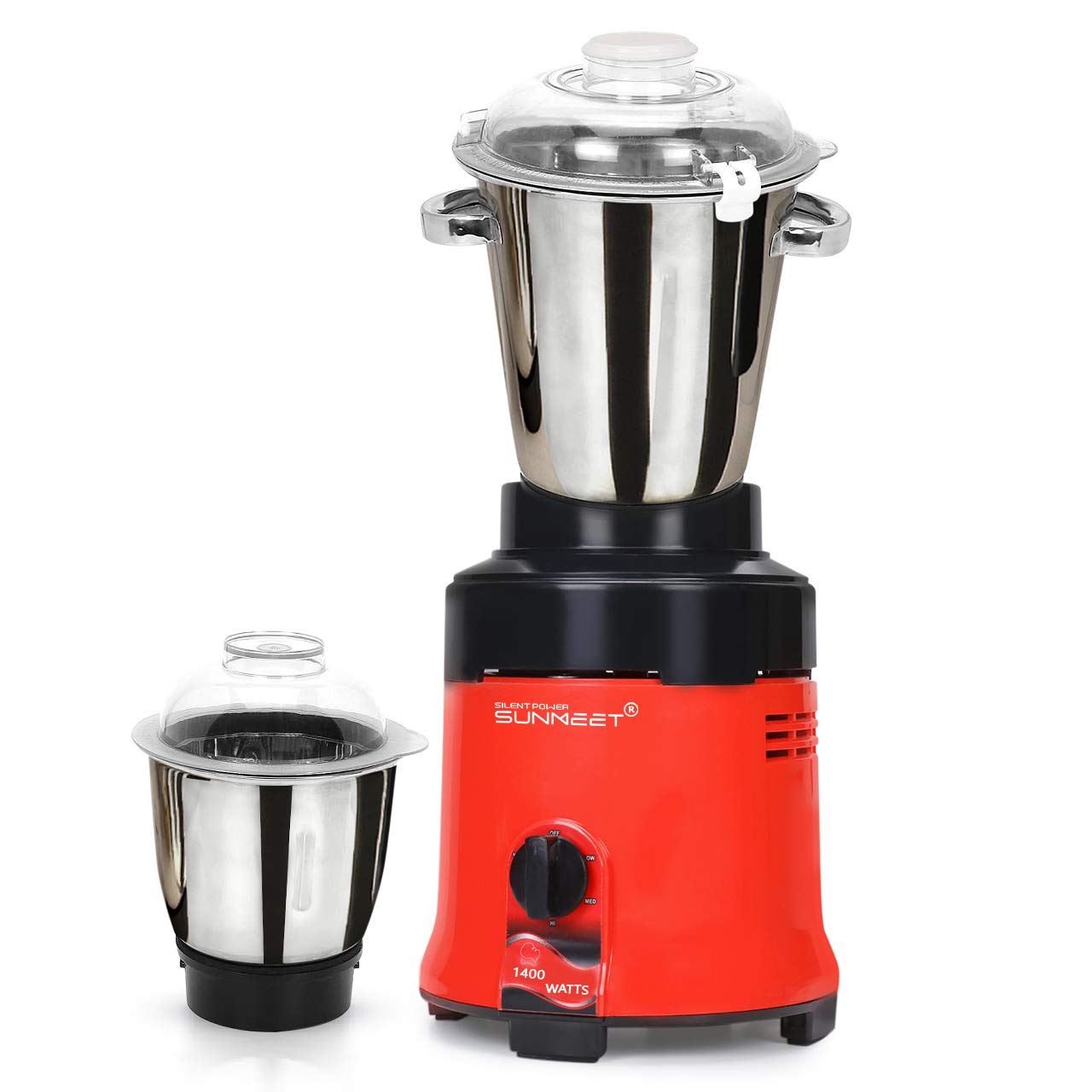 SilenPowerSunmeet 1400Watts Commercial Mixer Grinder,Mfg MKT since 1984 With Heavy duty Hi-Tech 100% copper motor with 2 S.S. Jars, Black Red|Restaurants|Catering|Hotels|Food Industry|Heavy Home Usage
