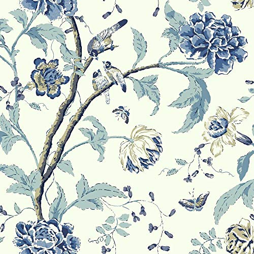 York Wallcoverings Cobalt Blues Teahouse Floral Removable Wallpaper, Greens