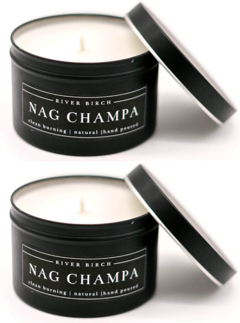 River Birch Candles Nag Champa Scented Candle | Premium, All-Natural, Non-Toxic, Soy Candles | 8 oz. Black Matte Tin Travel Candle | Cozy Relaxing Gifts for Home