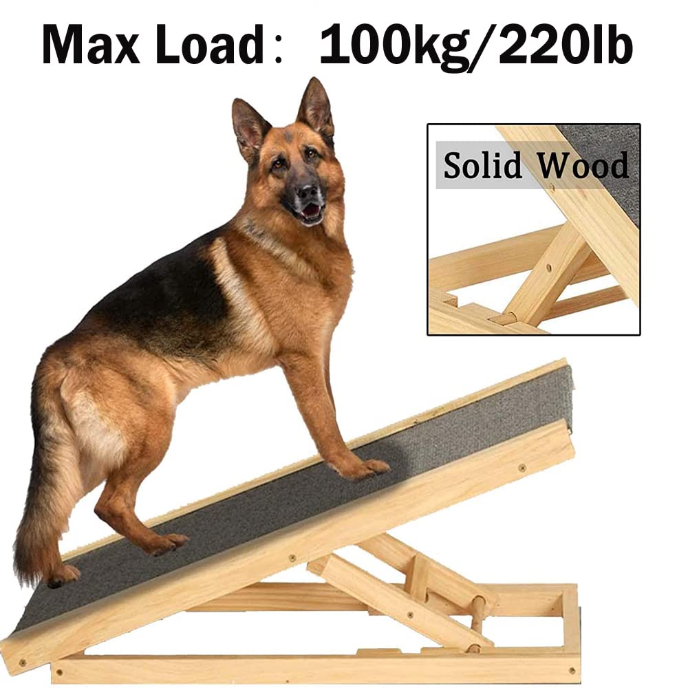 Rampe für Hunde, Hunderampe für Sofa, Bett und Auto, Rutschfester Teppichoberfläche, 2-Stufig Höhen Einstellbare Treppe für Haustiere bis zu 100 kg, Natur