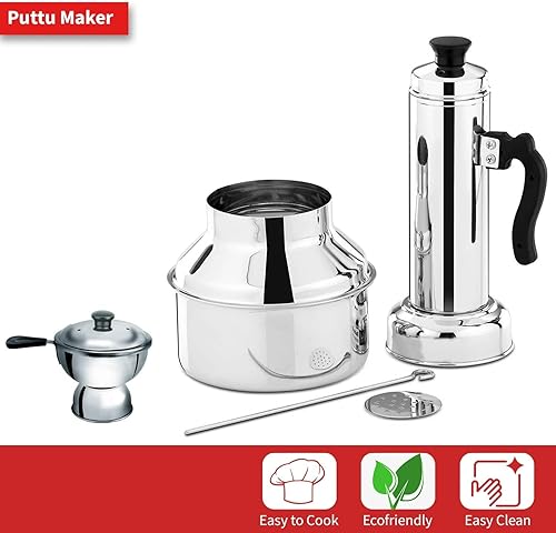Miniatura 4 de Máquina de puttu de acero inoxidable con cocina, acero puttu kudam, recipiente de puttu, Chiratta Puttu Kudam, olla a presión Puttu Maker, acero