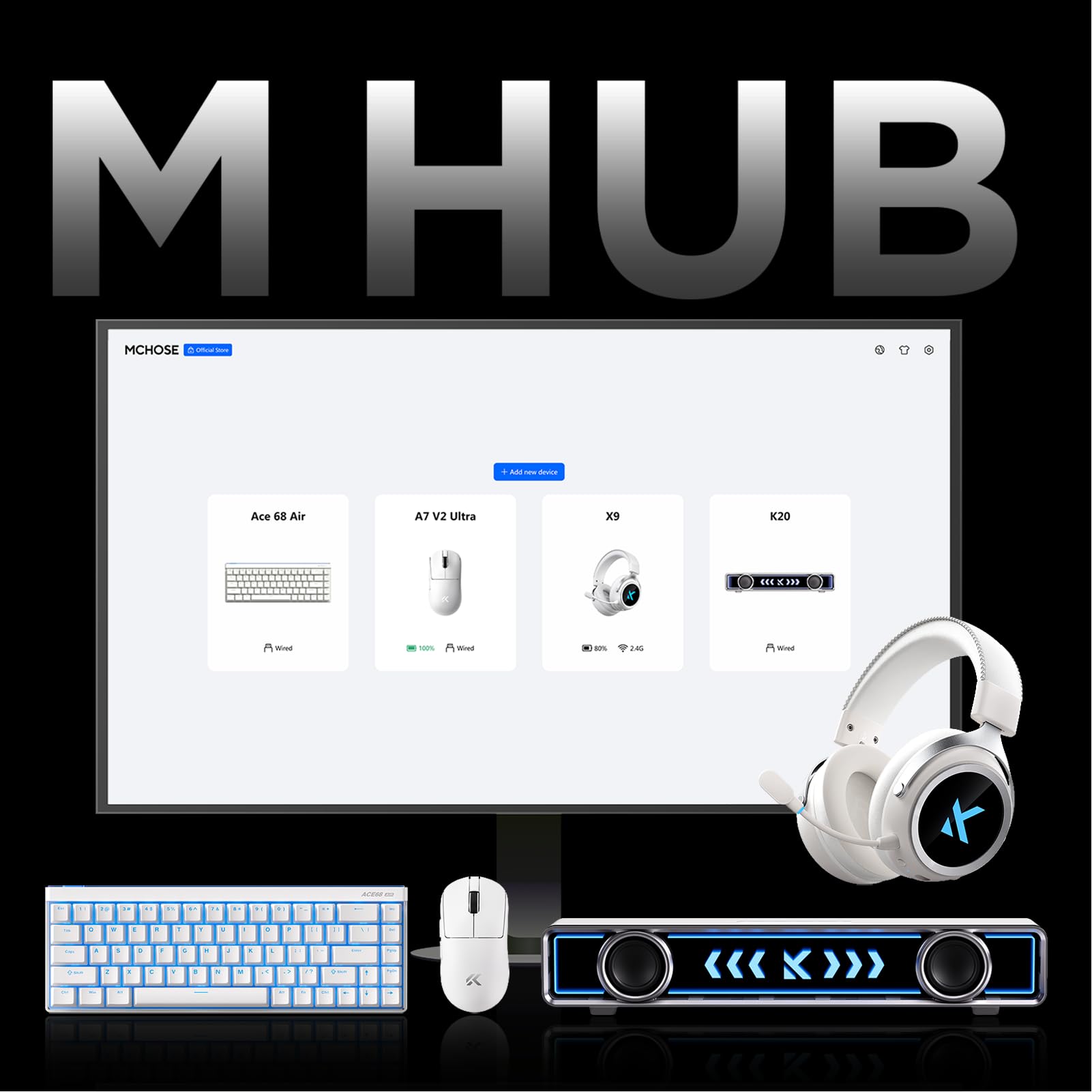 FOXMM x MCHOSE A7 V2 Pro Mysz Superlight 59 g, czujnik 26 000 DPI, 6 regulowanych poziomów DPI, ultraszybki polling rate 8K Hz, bezprzewodowa mysz do gier BT/2,4 GHz/przewodowa, bateria 200 godzin