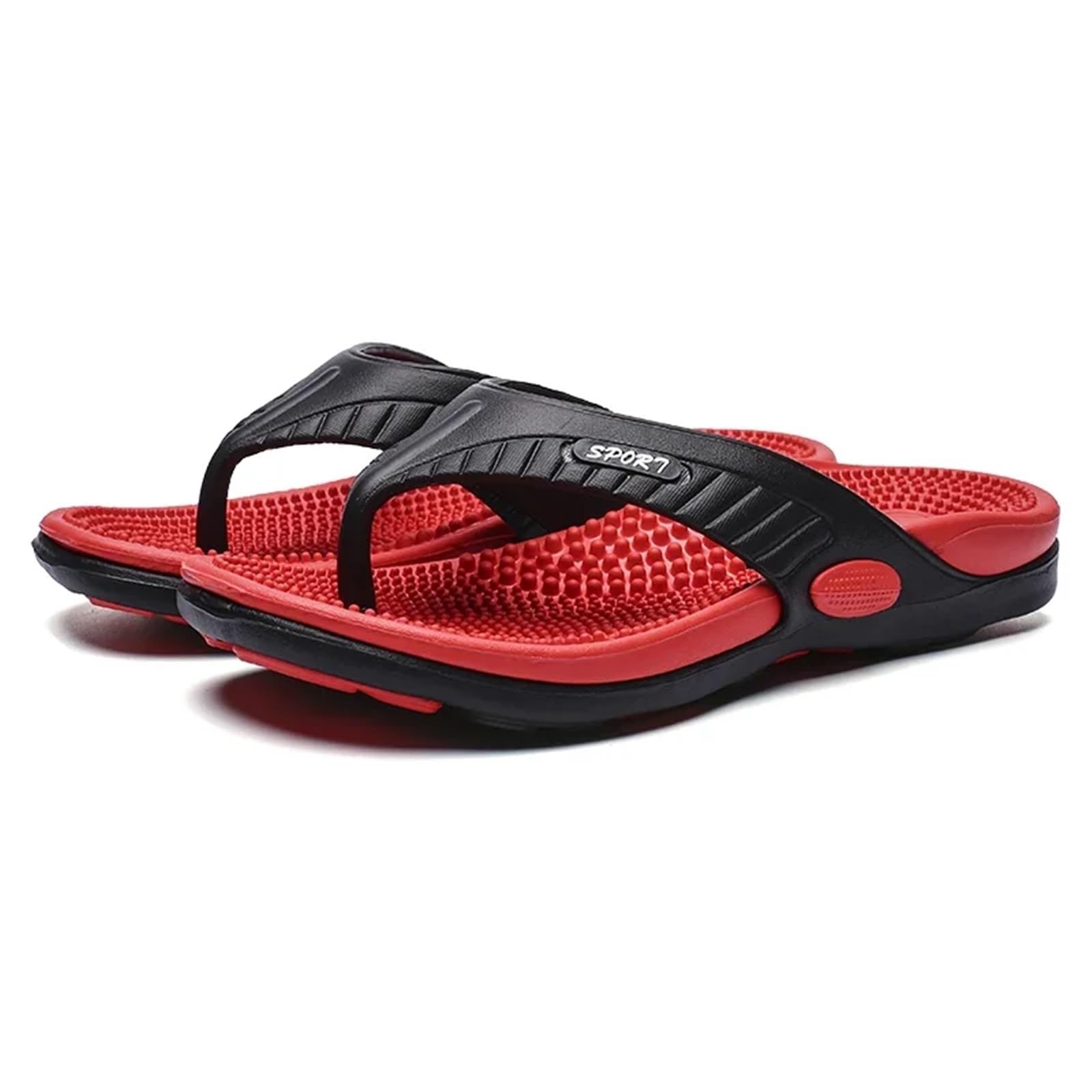 Männer Massage Flip Flops EVA Hausschuhe Sommer Atmungsaktive Strandschuhe Sandalen Plus Große Größe Slipper(Red,42)